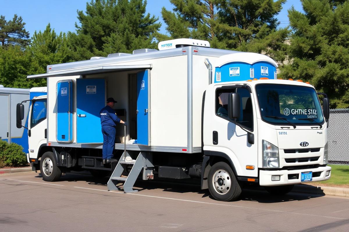 Briony service truck and clean portable toilets